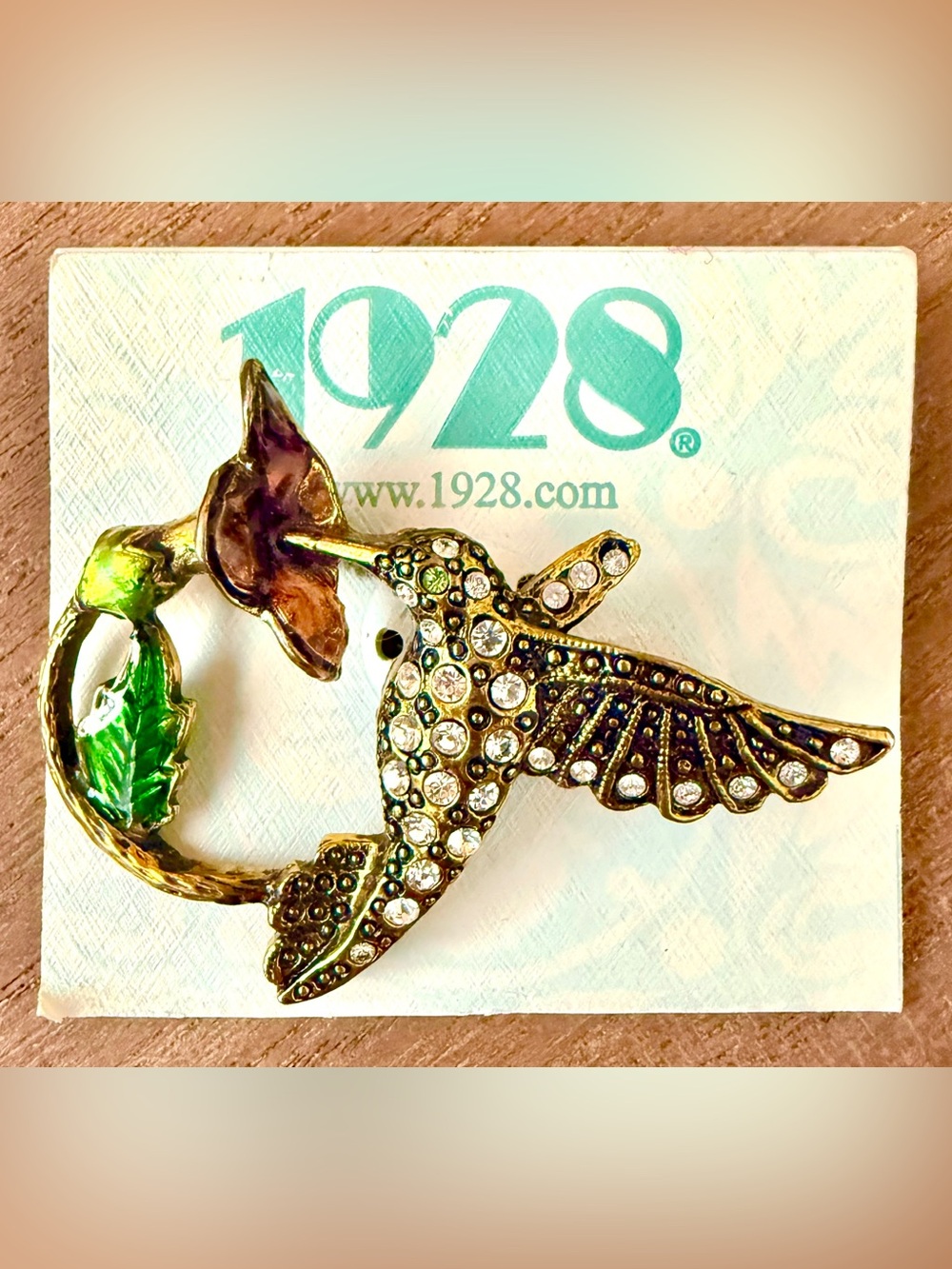 Vintage 1928 Jewelry Hummingbird and Flower Brooch New